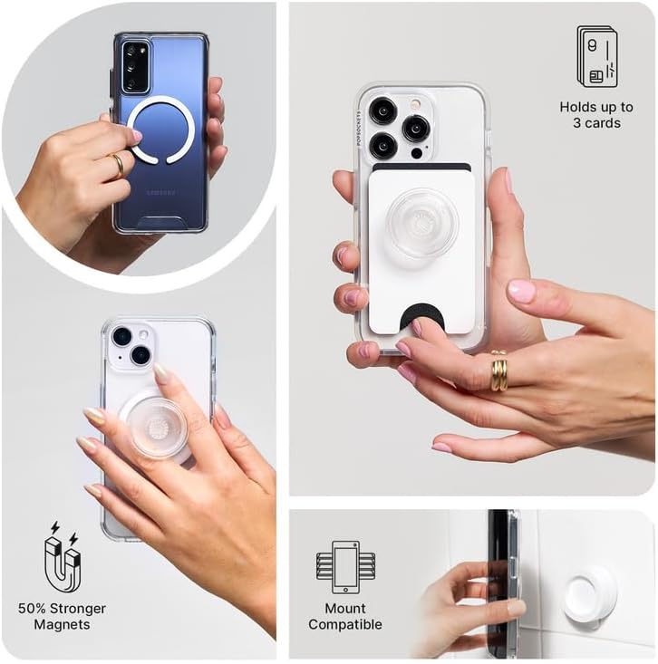 PopSockets Phone Grip for MagSafe with Kickstand, Magnetic Stand, Swappable Top, Secure Hold for iPhone MagSafe Cases, Phone & Tablet Grip, Flower - Purple Fields