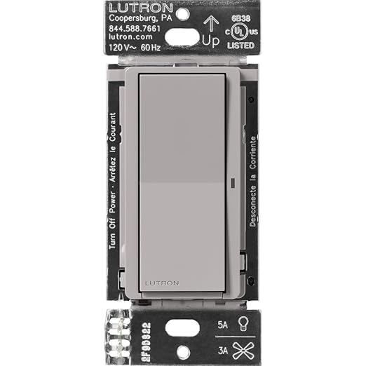 Lutron Claro Smart Light Switch for Caseta Lighting, for LED Lights, Fans, 5 Amp, Single-Pole/3-Way, Neutral Required, DVRF-5NS-GR, Gray