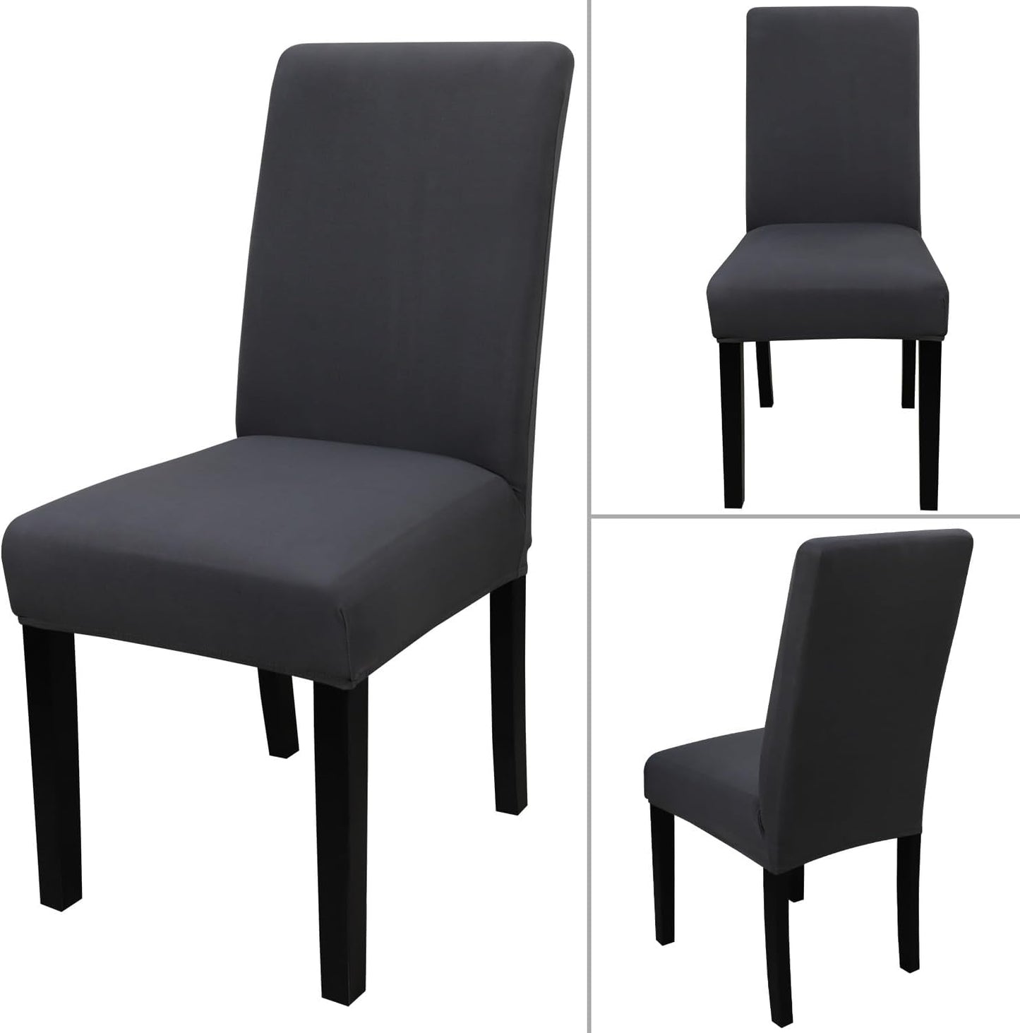 JQinHome 6 Pcs Dining Chair Slipcover,High Stretch Removable Washable Chair Seat Protector Cover for Home Party Hotel Wedding Ceremony (Grey)