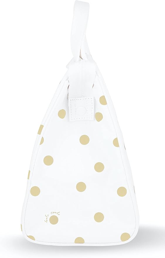 kate spade new york Portable Soft Cooler Lunch Bag, Thermal Tote with Insulated Interior Lining and Storage Pocket, Lunch Tote for Women, Gold Dot with Script