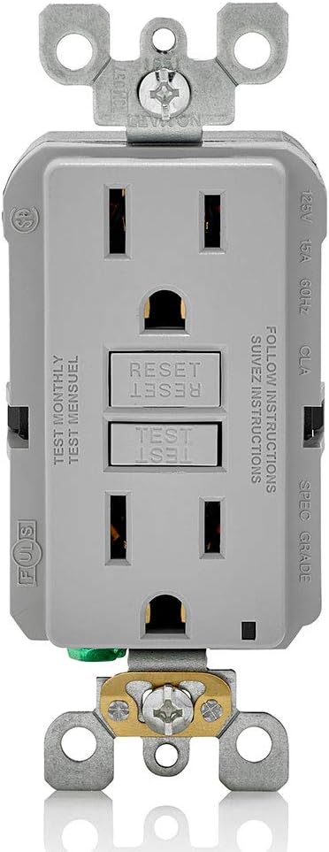 Leviton Outlet, 15 Amp, Self Test, Non Tamper-Resistant with LED Indicator Light, GFNT1-GY, Gray