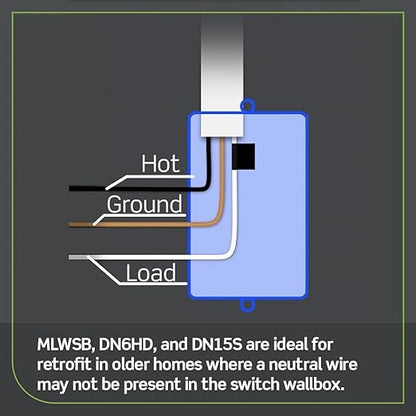 Leviton No-Neutral Decora Smart Dimmer Switch, Requires MLWSB Wi-Fi Bridge to Work with My Leviton, Alexa, Google Assistant, Apple Home/Siri & Wired or Wire-Free 3-Way, DN6HD-1RW, White