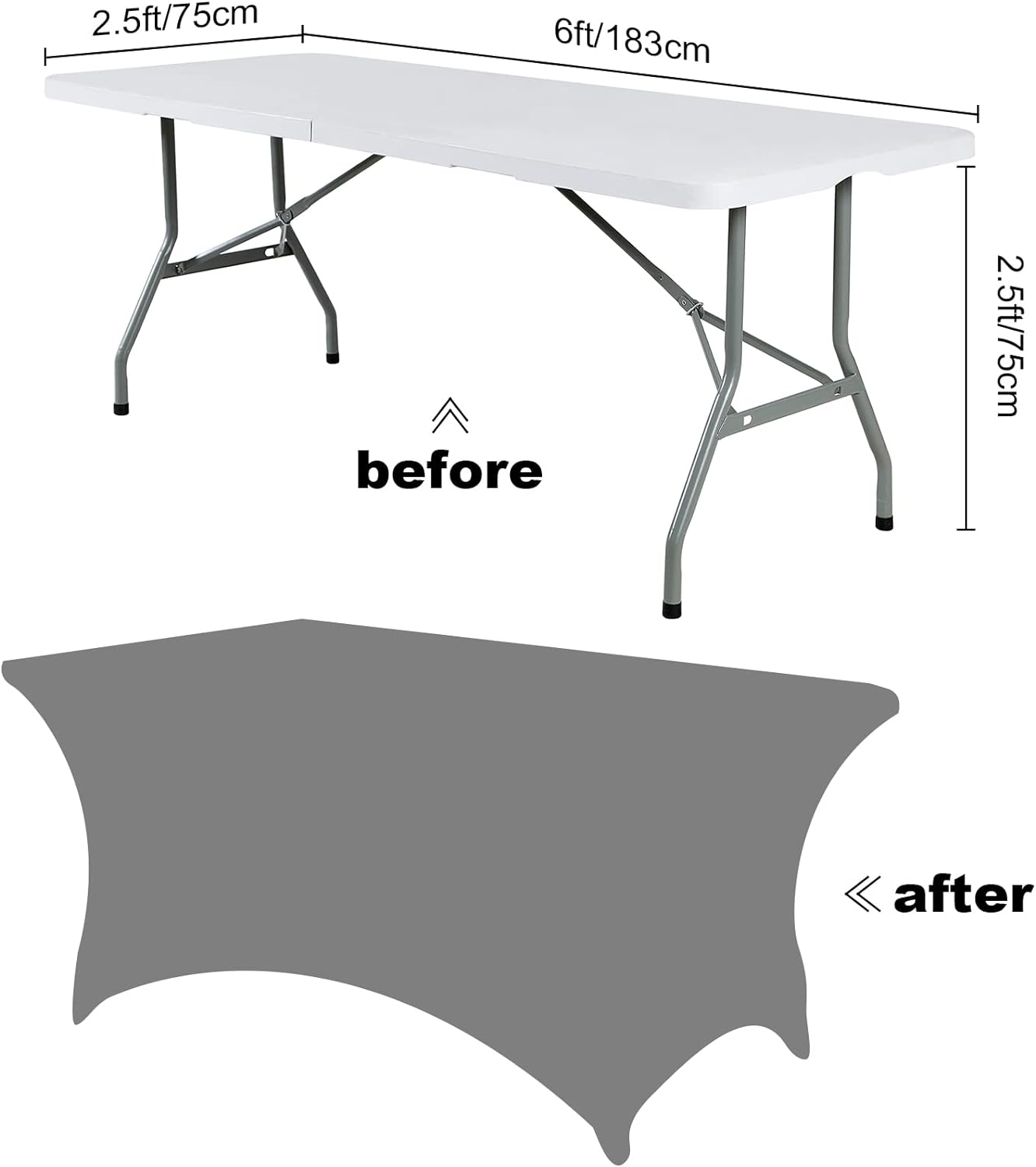 SuperO Waterproof Spandex Table Cover for 6FT Table Universal Fitted Stretch Tablecloth for Party, Banquet, Wedding and Events-White