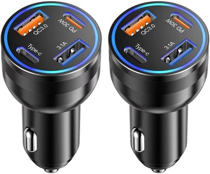 Car Charger USB C, 2Pack 4-Port 65W Cigarette Lighter USB Charger Fast Charging,Dual USB-C & USB-A Car Phone Charger Adapter Accessories for iPhone 16e 16 15 14 13 Pro Max,iPad,Samsung,Tablet,Android