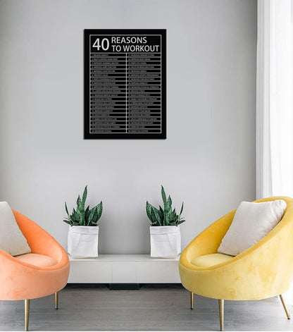 Inspirational Canvas Wall Art Motivational Painting Pictures 40 Reasons to Workout Inspiration Affirmative Poster Prints Artwork for Living Room Home Decor Office Framed Ready to Hang [18''W x 24''H]