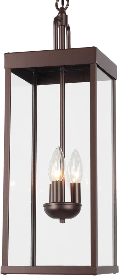 Large Outdoor Pendant Lantern Light Fixture for Front Porch, 24 Inch 3-Light Bronze Exterior Hanging Chandelier with Clear Glass, Outdoor Indoor Pendant Lamp for Patio, Gazebo, RZ008L-H ORB