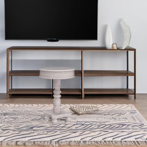 COSIEST Rustic Accent Side Table, Farmhouse Wood Pedestal Table Round End Table for Living Room, Bedroom, Distressed Whitewash Finish, Grey Color