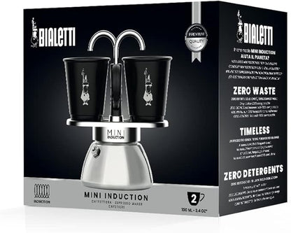 Bialetti Mini Express Induction Coffee Maker, Aluminium, Black, 2 Cups
