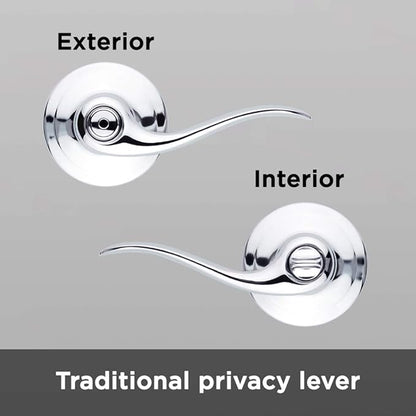 Kwikset Tustin Interior Privacy Door Handle with Lock, Door Lever For Bathroom and Bedroom, Polished Chrome Reversible Keyless Turn Lock
