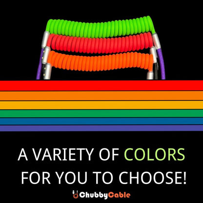 chubbycable Colorblock Chubby - Spring Braided Silicone Charge Cable Coiled USB C Cable Fast Charging Type C Charger Cord for Car, Light Blue+Orange, Type-C to Type-C, 2.29FT-3.6FT