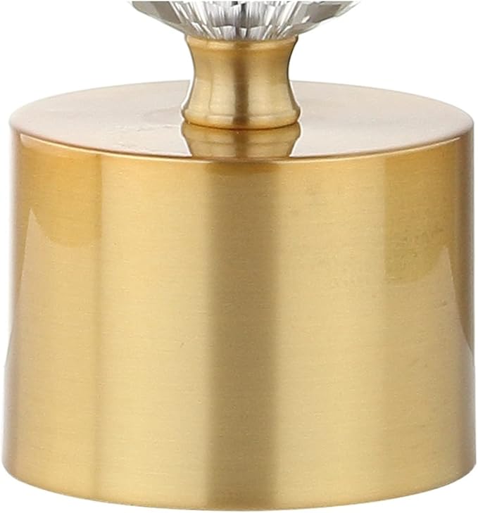 JONATHAN Y 25.25" Clear and Brass Gold Crystal Table Lamp, Modern Glam Faceted Orb Bedside Lamp with White Linen Drum Shade for Living Room Bedroom, LED Bulb Included JYL5017A