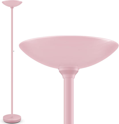 BoostArea Torchiere Floor Lamp Pink, 30W Super Bright LED Standing Lamp, 3000K Stepless Dimmable Pole Lamp with Rotary Switch, 71inch Tall Metal Modern Floor Lamps for Living Room,Bedroom,Home Decor