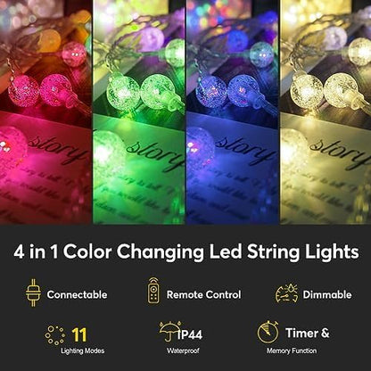 Multicolor Crystal Globe String Lights Plug in 116 Ft. 200 LED 8 Modes with Remote,Waterproof Fairy String Lights for Indoor Outdoor Bedroom Party Wedding Garden Christmas Tree Decor