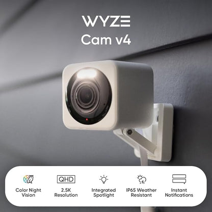 WYZE Cam v4 (Latest Model), 2.5K AI Security Camera, Indoor/Outdoor Cameras for Home Security, Baby Monitor & Pet Camera, Vibrant Color Night Vision, No Subscription Required, Free Expert Help