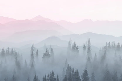 Misty Forest Mountains Nature Wallpaper for Interior Wall Decoration, Bathroom, Living Room, Bedroom Background Wall murals（Not Peel and Stick）