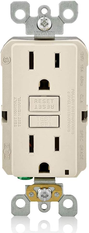 Leviton GFCI Outlet, 15 Amp, Self Test, Non Tamper-Resistant with LED Indicator Light, Protection from Electric Shock and Electrocution, GFNT1-T, Light Almond