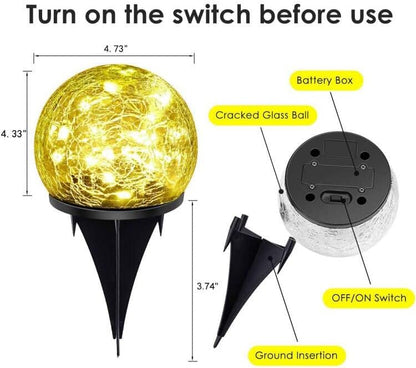 Solar Garden Lights, 2 Pack 60 LED Cracked Glass Solar Globe Lights Outdoor Decoration, Upgraded Waterproof Warm White LED Lights for Yard Pathway Patio Lawn Christmas Outside Decor, 4.73"