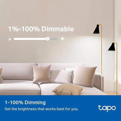 Tapo TP-Link Smart Light Bulbs - Natural Daylight, Dimmable, Compatible w/Alexa and Google Home, A60 Bulb/E27 Base, 60W Equivalent, 800LM CRI>90, 2.4GHz WiFi Only, No Hub Required, L520E(4-Pack)