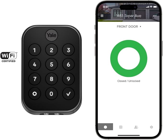 Yale Assure Lock 2 Touch Deadbolt, Black Key-Free Fingerprint Smart Door Lock with Wi-Fi Connected Touchscreen Keypad and Fingerprint Scanner for Code Entry and Remote Access, YRD430-F-WF1-BSP