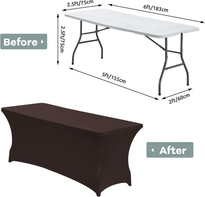 CWK 6FT Waterproof Stretch Spandex Table Cover for Rectangular Tables - Elastic Fitted Tablecloth for Folding Tables,Wrinkle Resistant Table Cloth for Parties, Weddings, Banquets & Events (Coffee)