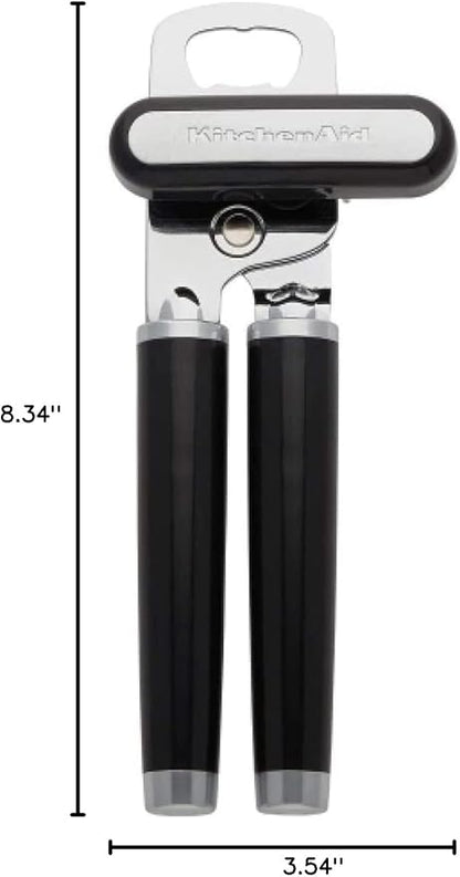 KitchenAid Classic Multifunction Can Opener and Bottle Opener Easy to Use, Razor Sharp Stainless Steel Cutting Wheel, Soft Ergonomic Handles, Black
