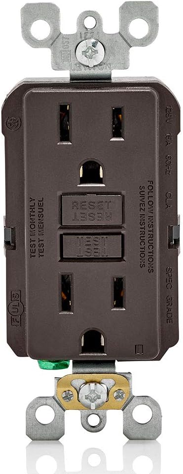 Leviton GFCI Outlet, 15 Amp, Self Test, Non Tamper-Resistant with LED Indicator Light, Protection from Electric Shock and Electrocution, GFNT1, Brown