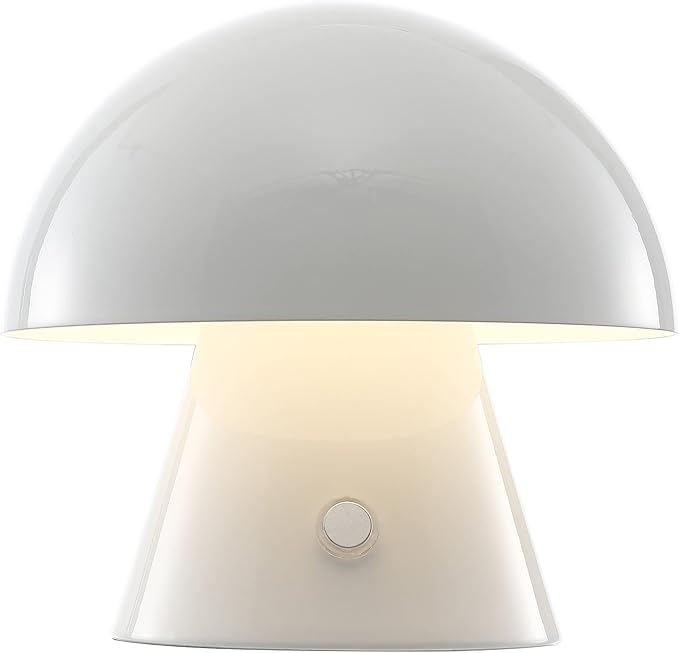 JONATHAN Y 7" White Rechargeable Cordless Mushroom Table Lamp, Portable LED Nightstand Lamp for Bedroom Living Room, Metal Shade, 3-Way Dimmable Touch Sensor Modern Accent (JYL7116B)