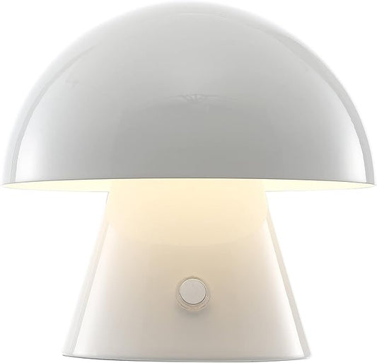 JONATHAN Y 7" White Rechargeable Cordless Mushroom Table Lamp, Portable LED Nightstand Lamp for Bedroom Living Room, Metal Shade, 3-Way Dimmable Touch Sensor Modern Accent (JYL7116B)