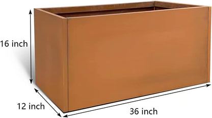 Corten Steel Planter Box Metal Outdoor Large Rectangular Rustic Durable Antique Detached for Commercial Residential Patio Deck and Backyard 36" x 12" x 16"