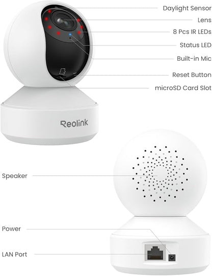 REOLINK Smart 4K UHD Pan & Tilt Dual-Band Wi-Fi 6 Indoor Security Camera with 3X Optical Zoom, Auto-Tracking, People/Pet Detection, Crying Sound Detection, Privacy Mode, and Bluetooth Setup, E1 Zoom