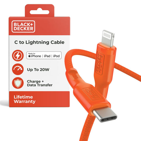 BLACK+DECKER USB C to Lightning Cable - Fast Compatible iPhone Lightning Cable - Durable Braided Type C iPhone Charger Cord - for Travel and Daily Use - Multiple Colors and Lengths - 3ft