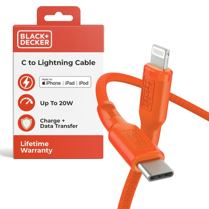 BLACK+DECKER USB C to Lightning Cable - Fast Compatible iPhone Lightning Cable - Durable Braided Type C iPhone Charger Cord - for Travel and Daily Use - Multiple Colors and Lengths - 9ft
