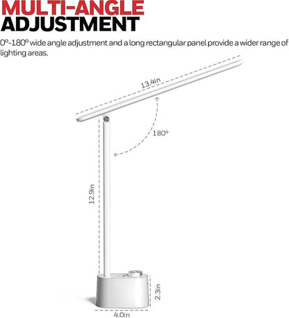 Honeywell LED Desk Lamp - Sunturalux Desk Lamps for Home Office with USB A+C Charging Ports, 3 Color Modes Stepless Dimmable Eye-Caring Foldable Desk Light for Bedroom Table Reading Study(White)