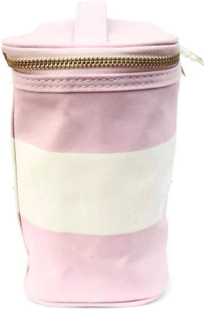 kate spade new york Small Insulated Lunch Tote, Lunch Cooler, 8 x 7 x 4.5 Cute Lunch Bag for Women, Pink Thermal Bag with Double Zipper Close and Carrying Handle, Blush Rugby Stripe