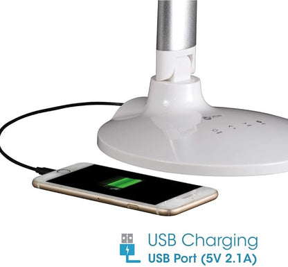 Ottlite Command LED Desk Lamp with Voice Assist - White, Google Home and Amazon Alexa Compatible, USB Charging Port