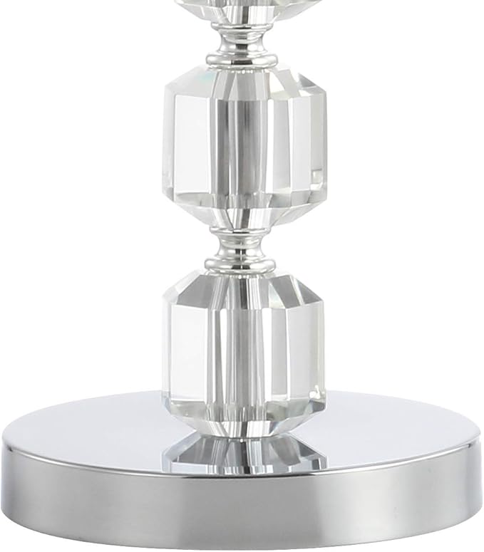 JONATHAN Y 27.5" Chrome Modern Stacked Crystal Table Lamp Set of 2 for Living Room Bedroom, Glam Bedside Nightstand Lamps, White Linen Shade, LED Bulbs Included, UL Listed JYL5053A-SET2