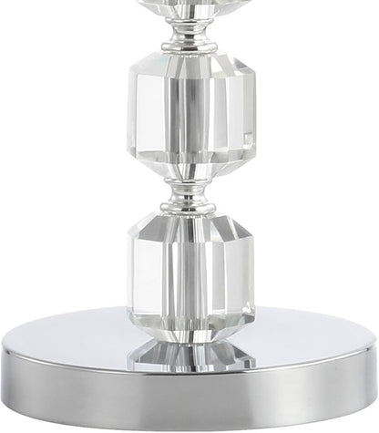 JONATHAN Y 27.5" Chrome Modern Stacked Crystal Table Lamp Set of 2 for Living Room Bedroom, Glam Bedside Nightstand Lamps, White Linen Shade, LED Bulbs Included, UL Listed JYL5053A-SET2