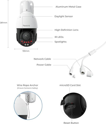 REOLINK 4K UHD PoE PTZ Camera for Outdoor Security, 360° Pan & 90° Tilt for Auto Tracking, 5X Optical Zoom and 3D Zoom, AI Detection, Color Night Vision, 24/7 Recording, 2 Way Talk, RLC-823S1