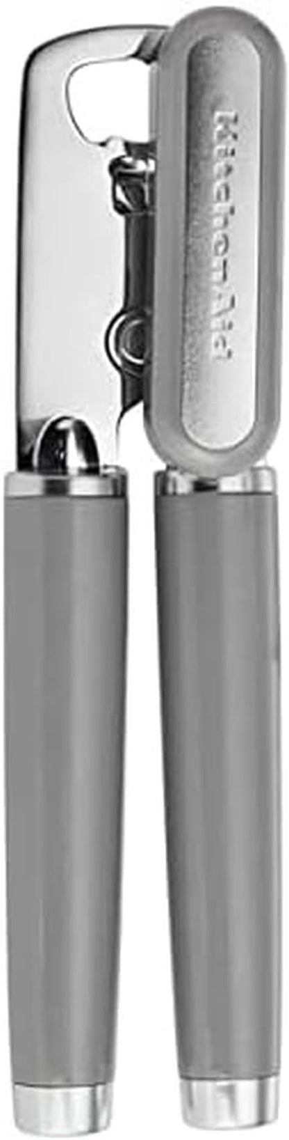 KitchenAid Classic Multifunction Can Opener and Bottle Opener Easy to Use, Razor Sharp Stainless Steel Cutting Wheel, Soft Ergonomic Handles, Gray
