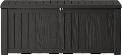 150 Gallon Outdoor Storage Box Waterproof Lockable Resin Deck Box Large, Patio Storage Bin for Pool Accessories Cushion Furniture, Garden Tools, UV-Resistant Outside Delivery Black