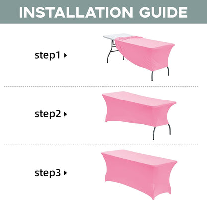 CWK 8FT Waterproof Stretch Spandex Table Cover for Rectangular Tables - Elastic Fitted Tablecloth for Folding Tables,Wrinkle Resistant Table Cloth for Parties, Weddings, Banquets & Events (Pink)