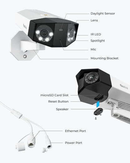 REOLINK 4K PoE Security Camera System, Home Outdoor IP Camera in 180 Degree Viewing Angle, Human/Vehicle/Pet Detection, Color Night Vision, Two Way Talk, Up to 512GB microSD Card, Duo 2 PoE