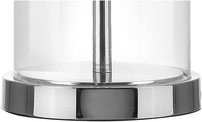 JONATHAN Y 25" Clear Glass and Chrome LED Table Lamp, Modern Coastal Bedside Lamp with White Linen Drum Shade for Living Room, Farmhouse Decor, LED Bulb Included JYL1018A