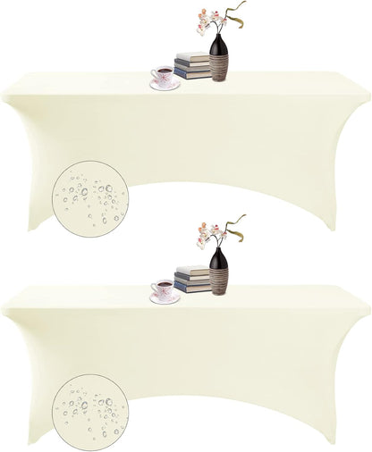 2Pack Spandex Waterproof Table Covers 6ft，Spandex 6ft Waterproof Table Cover for Party,Wedding, Banquet, and Events(Ivory)