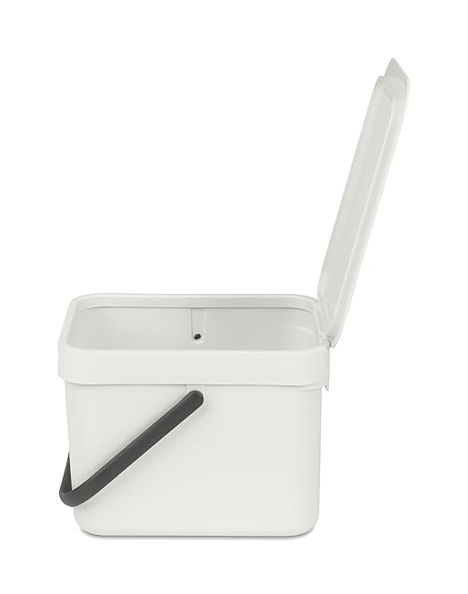 Brabantia Sort & Go Kitchen Countertop Food Scraps Compost Bin | XS / 1.6 Gal / 6L | Light Gray | Removable Stay-Open Lid, Carry Handle, Easy-Clean Recycling Box | Wall-Mounting Bracket Included