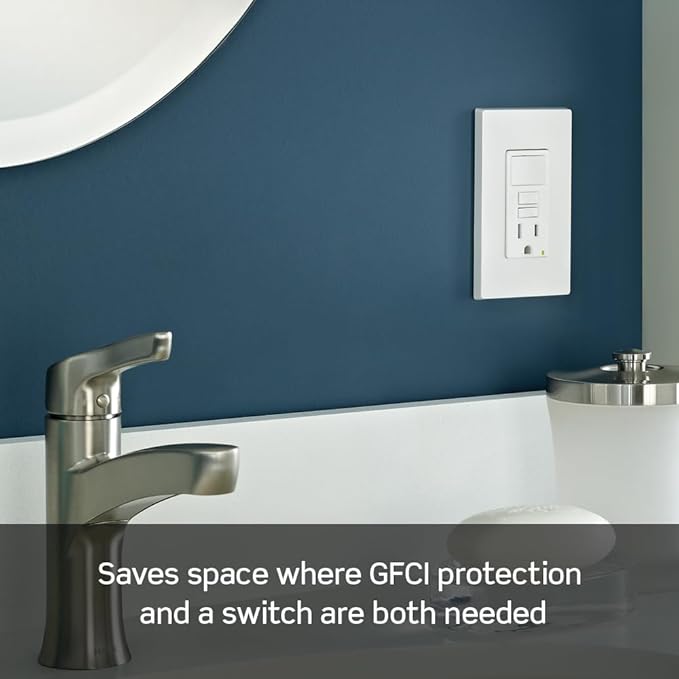 Leviton GFCI Combination Outlet with Switch, 15 Amp, Self Test, Tamper-Resistant with LED Indicator Light, Saves Space, GFSW1-I, Ivory
