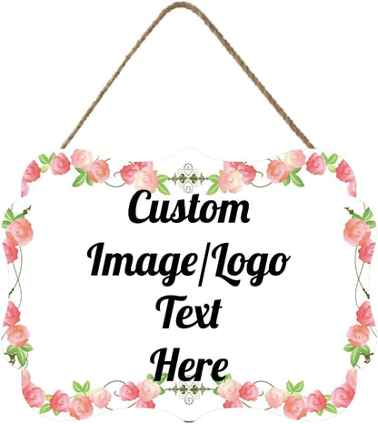 Personalized Wooden Welcome Sign Front Door Decor Personalized Home Sign Door Decorations Customized Image/Text Hanging Door Sign Farmhouse Decorations for Home Office 11.2 * 8 Inch