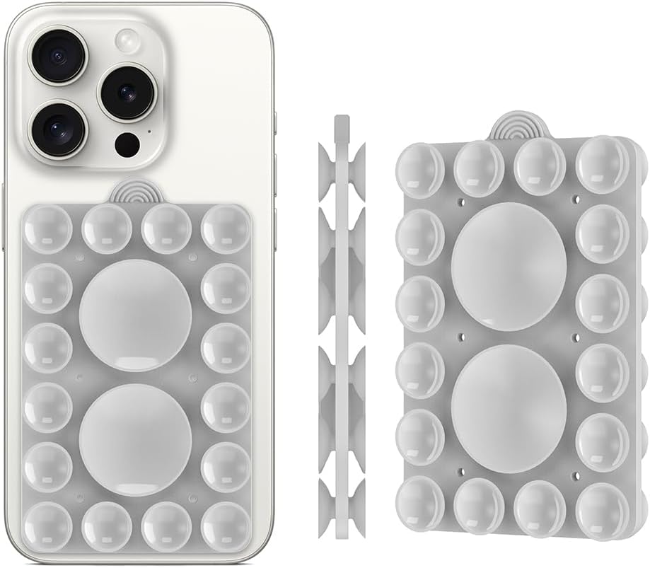 Silicone Suction Mount, Silicon Adhesive Phone Accessory for iPhone and Android, Hands-Free Mirror Shower Phone Holder, TikTok Videos and Selfies (Light Gray 2Pack, Double Sided)