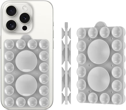 Silicone Suction Mount, Silicon Adhesive Phone Accessory for iPhone and Android, Hands-Free Mirror Shower Phone Holder, TikTok Videos and Selfies (Light Gray 2Pack, Double Sided)