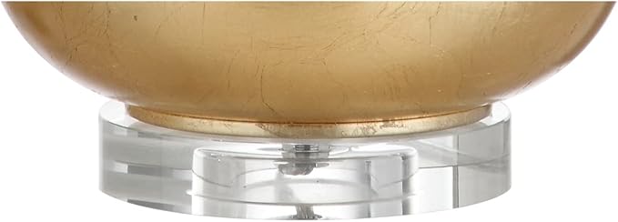 JONATHAN Y 24.5" Gold Painted Glass Table Lamp, Modern Glam Teardrop Nightstand Lamp with White Linen Drum Shade and Crystal Base, UL Listed, LED Bulb Included JYL5007A